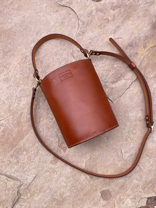 The Selene Bucket Bag in Cognac Sample